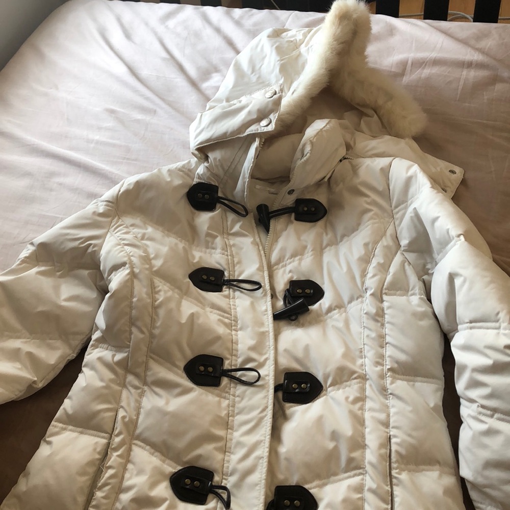 EUC WHITE PUFFER COAT W HOOD - XS/Petite/0P